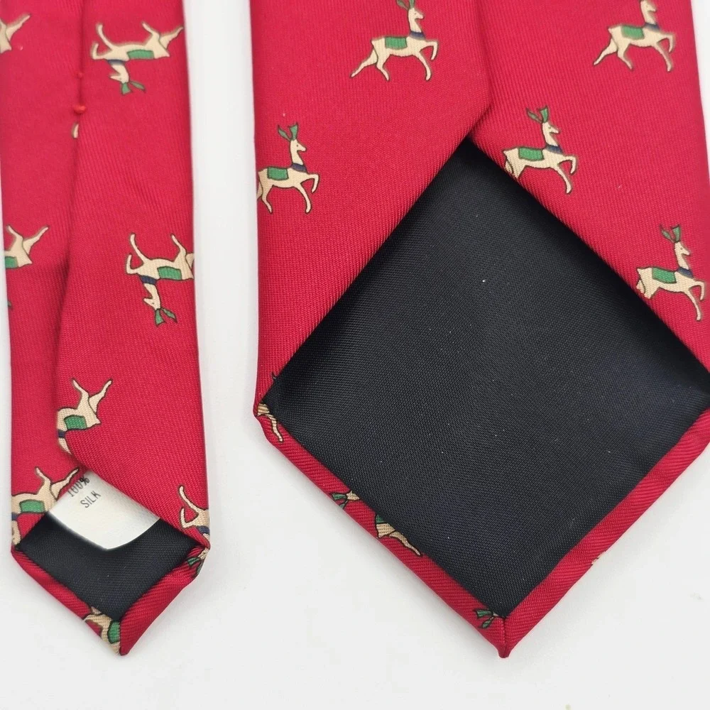 Savile Row Tie Mens One Size Red‎ Silk Reindeer Christmas Novelty Classic Print